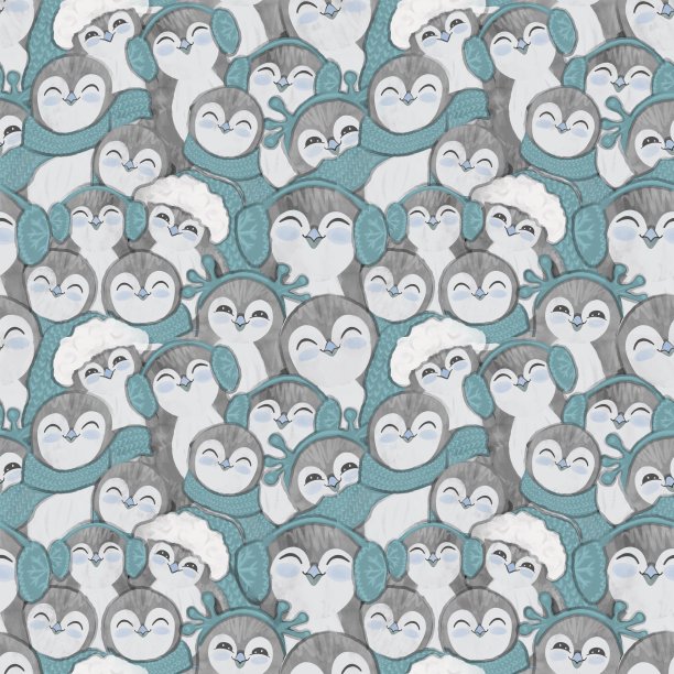 企鹅群冬季无缝图案背景图片下载