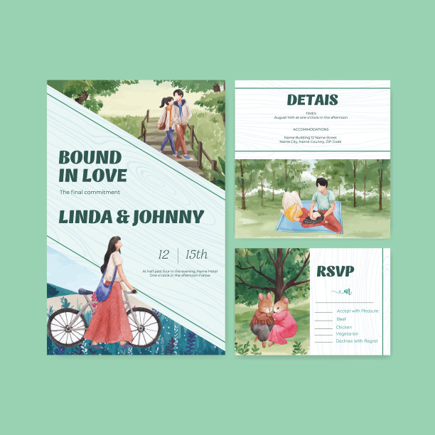 带有天堂爱情概念的婚礼卡片模板图片下载