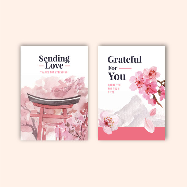 感谢卡片与樱花概念设计图片下载