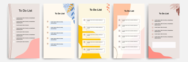 制定收集待做检查清单空白的每日或每周计划。适合印刷和网络，社交媒体故事故事横幅，日记，笔记本模板布局具有流畅的波浪自然元素图片下载