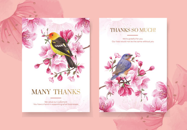 感谢卡片模板与花鸟概念图片下载