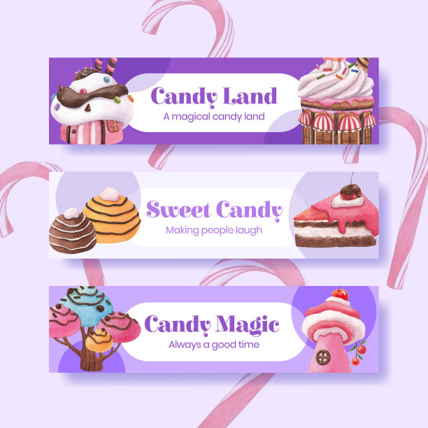 横幅模板与糖果土地概念设计图片下载