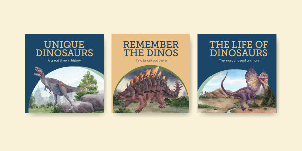 旗帜模板与恐龙概念水彩图片下载