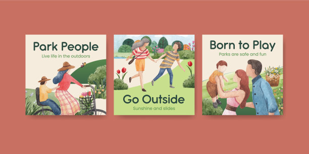 带有公园和家庭概念的广告模板图片下载
