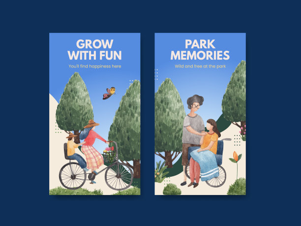 带有公园和家庭概念的Instagram模板图片下载