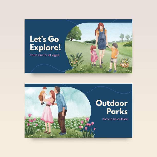 带有公园和家庭概念的Twitter模板图片下载