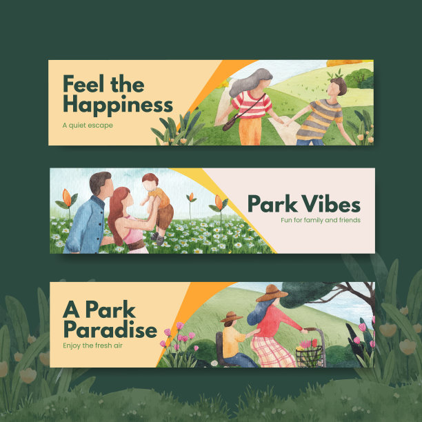 带有公园和家庭概念的横幅模板图片下载