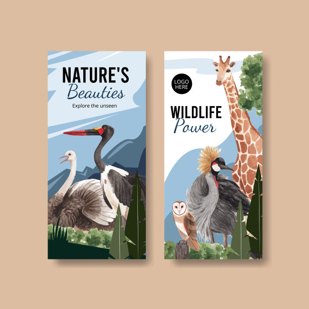 有草原野生动物概念的传单模板图片下载