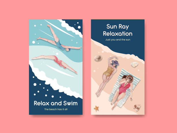 带有海滩度假概念的Instagram模板图片下载