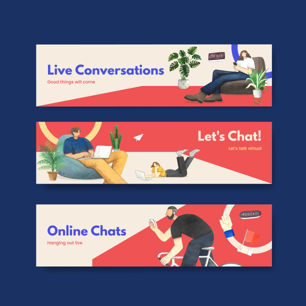 带有实时对话概念的横幅模板图片下载