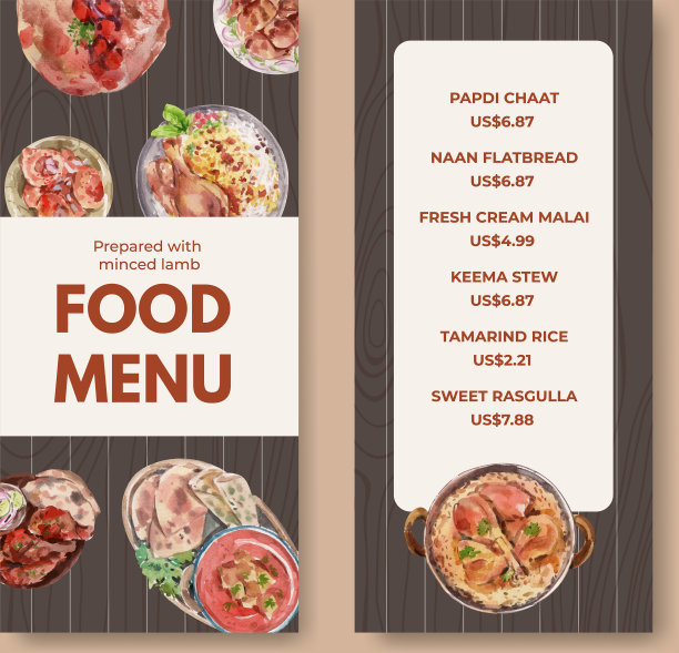 小菜单模板与印度食物的概念图片下载