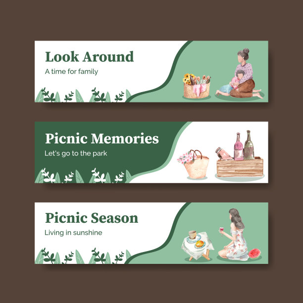 横幅模板与野餐旅游的概念图片下载