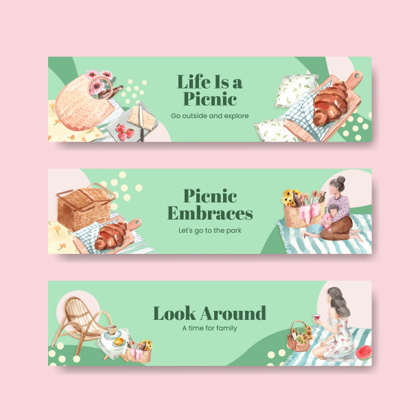横幅模板与野餐旅游的概念图片下载