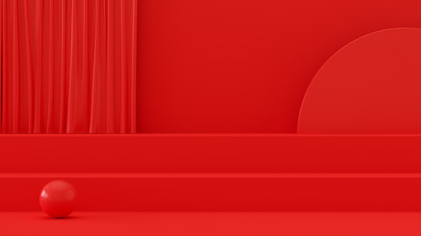 空的产品站，平台，带楼梯的讲台，最小设计，红色背景，圣诞新年概念图片下载