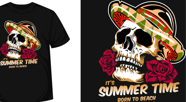 它的夏季t恤设计有骷髅头图片下载