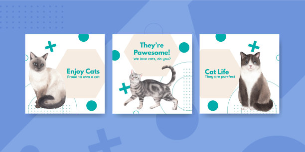 横幅模板与可爱的猫概念水彩画图片下载