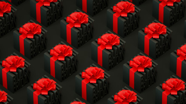 黑色星期五背景，黑色礼品盒，红色丝带图片下载