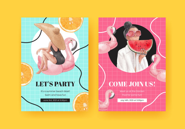 卡片模板与夏天的氛围概念水彩图片下载