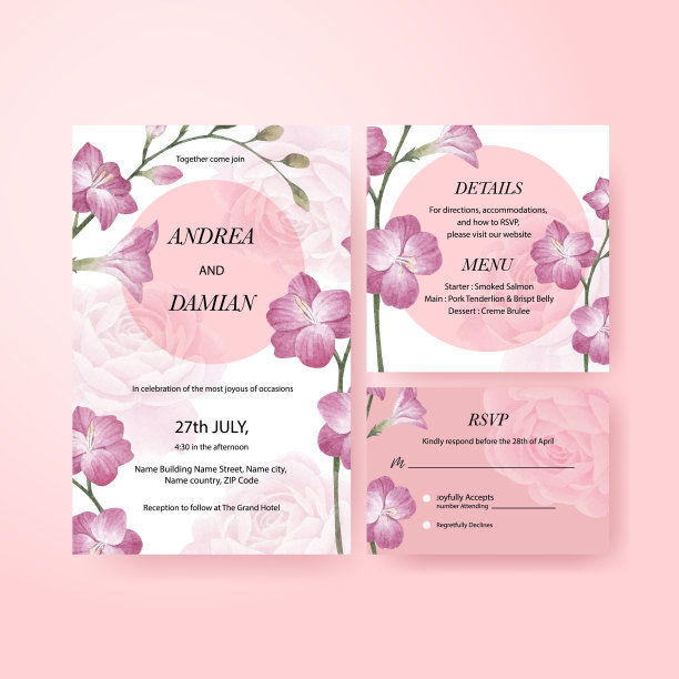 婚礼卡片模板上有春花图片下载