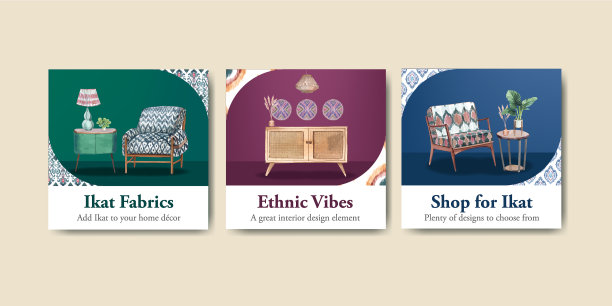 带有ikat概念水彩风格的横幅模板图片下载