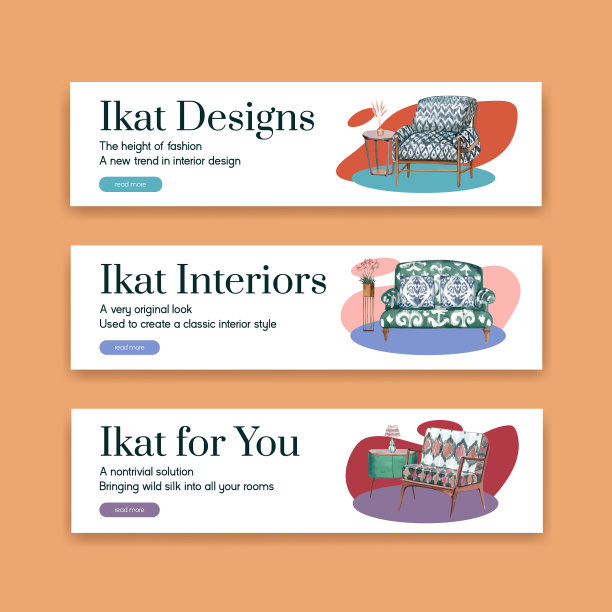 带有ikat概念水彩风格的横幅模板图片下载