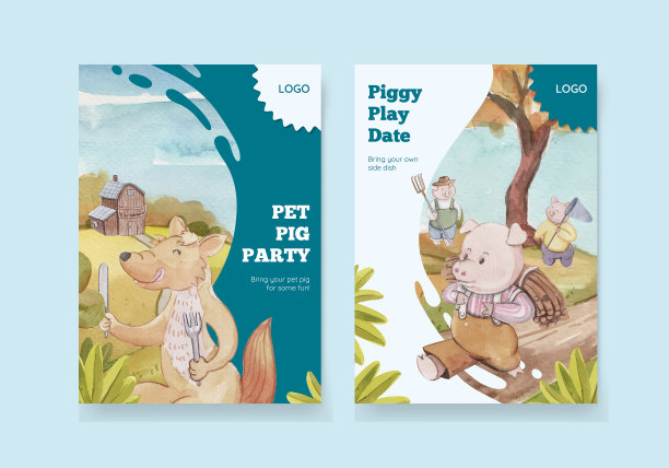 卡片模板有可爱三只小猪的概念图片下载