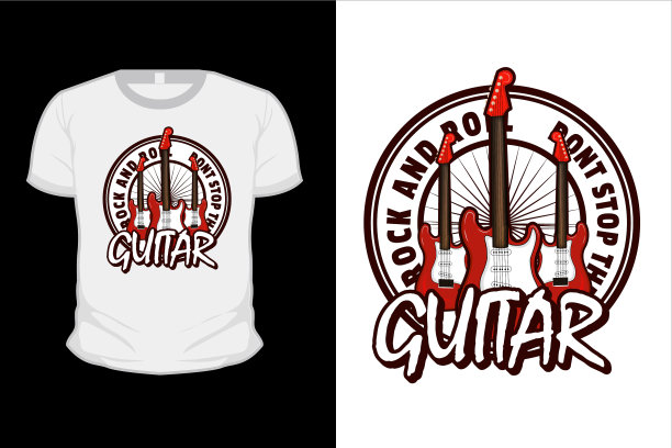 不要停止音乐t恤设计与吉他图片下载