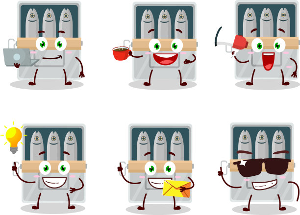 盒沙丁鱼卡通与各种类型的业务图片下载