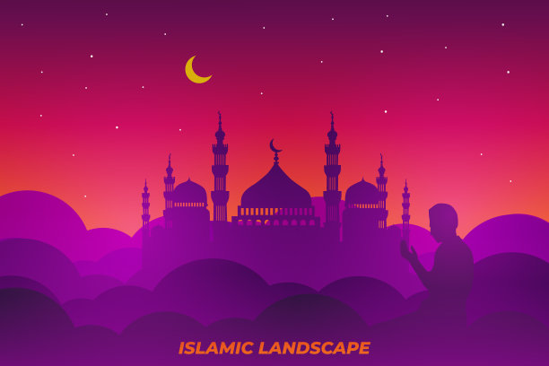 伊斯兰风景平坦清真寺美丽的天空日落图片下载