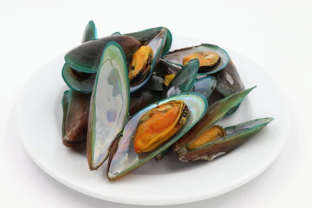 白盘子里的贻贝图片下载