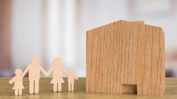 家庭木材和家庭木材切割为财产或建筑概念三维渲染图片下载