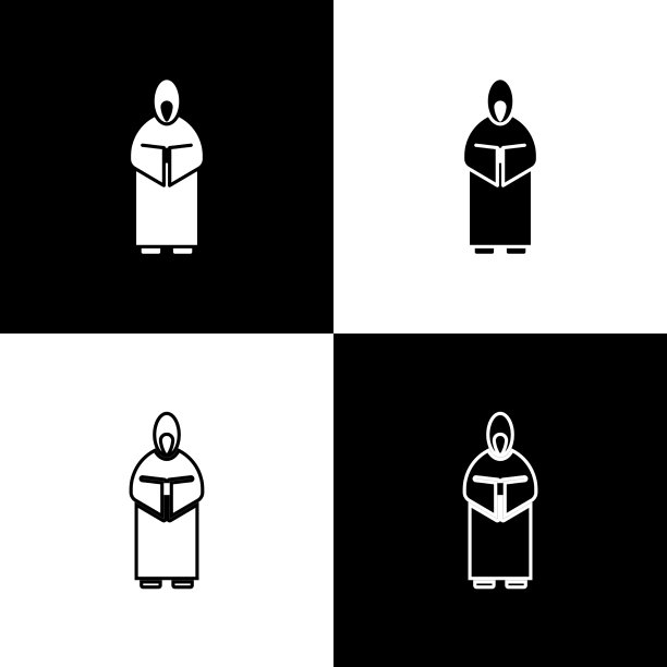 设置和尚图标孤立在黑色和白色图片下载