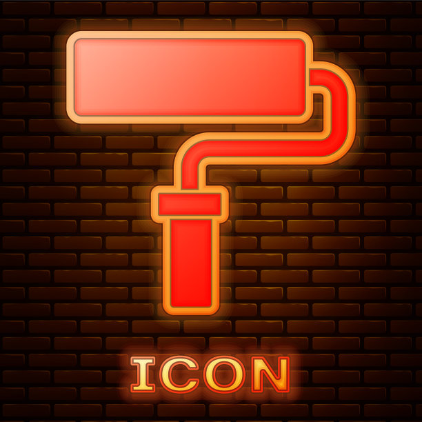 发光的霓虹灯油漆辊刷图标隔离图片下载