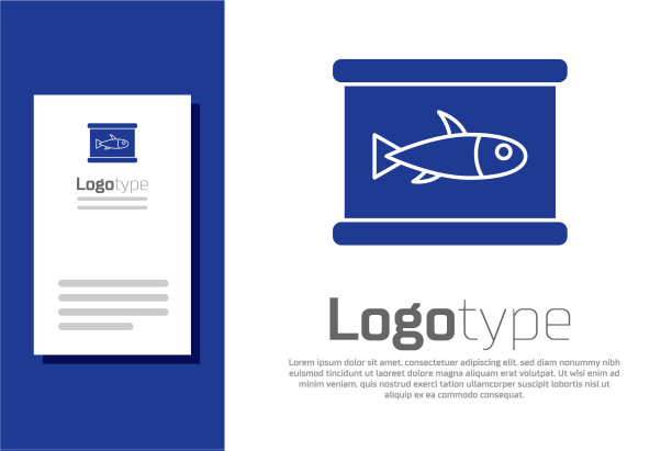 蓝色罐头鱼图标孤立在白色的背景图片下载