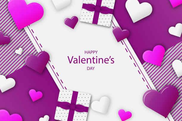 情人节紫心配对角线方块图片下载