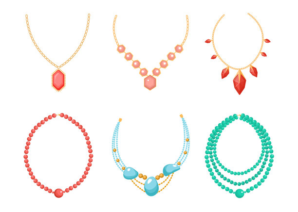 项链、珠子、珠宝隔离在白色上图片下载