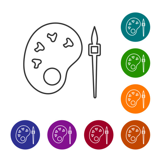 黑色线漆刷与调色板图标隔离图片下载