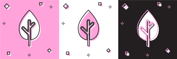 设置树图标隔离在粉红色和白色黑色图片下载