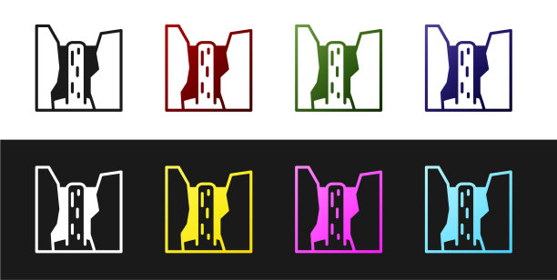 设置algar瀑布图标孤立在黑色和图片下载