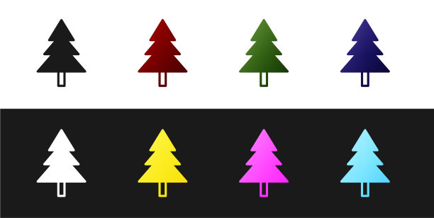 设置圣诞树图标隔离在黑色和图片下载