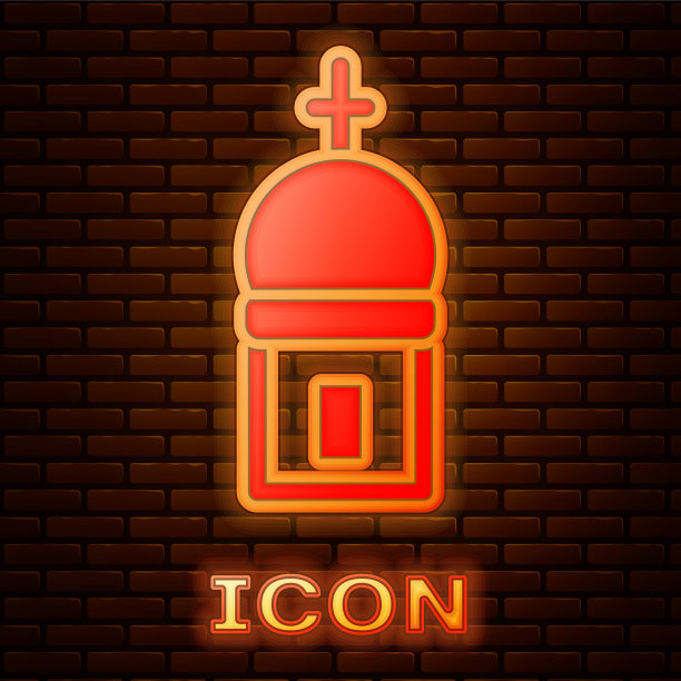 发光的霓虹灯基督教堂塔图标孤立图片下载