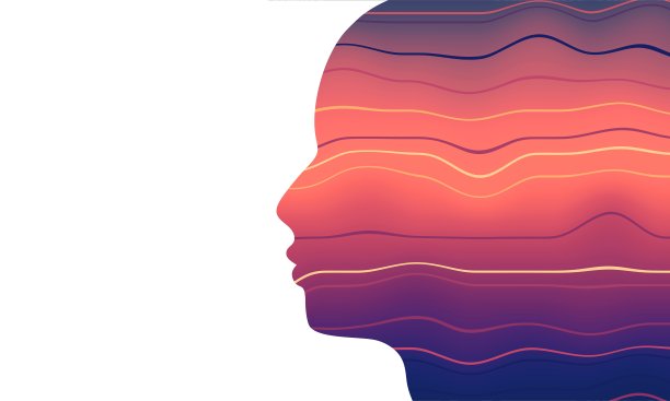 男性头部轮廓和波浪条纹图片下载