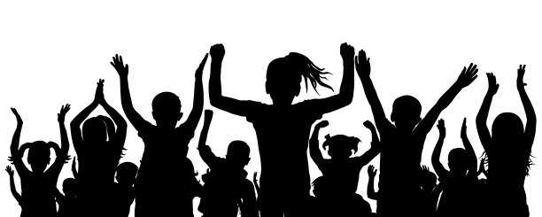 一群孩子的剪影。快乐、开朗、鼓掌的学童。矢量插图。图片下载