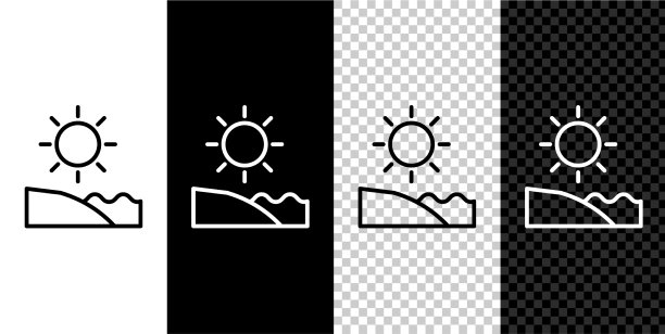 设置线海滩图标孤立在黑色和白色图片下载