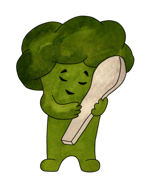 快乐的西兰花拥抱汤匙图片下载