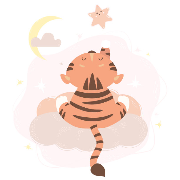 一只可爱的老虎坐在云上，他的背伸着图片下载