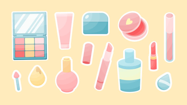 化妆品配件贴纸。迷人的红色唇膏和色调霜管图片下载