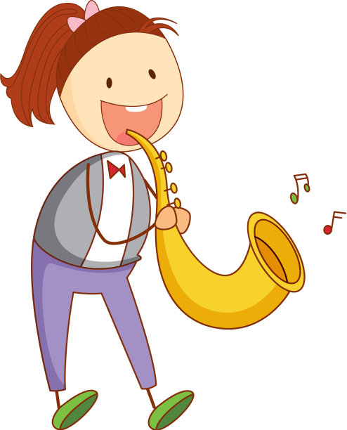 一个玩萨克斯风的涂鸦小孩卡通人物图片下载