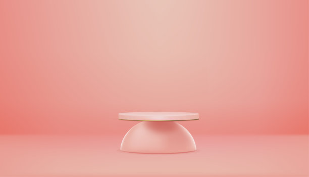 工作室房间，3D平台圆筒展示与桃色聚光灯空墙，矢量现实孤立空展示案例的产品介绍，化妆品或水疗中心销售图片下载