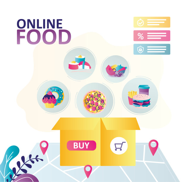 送货上门。各种各样的不同的食物呈现在网上商店图片下载